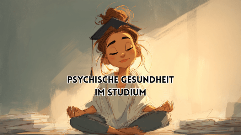 Psychische Gesundheit im Studium symbolisch dargestellt durch Illustration einer Studierenden in ruhiger Meditationshaltung