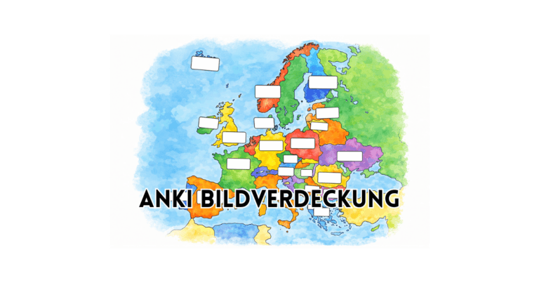 Anki Bildverdeckung – Illustration einer Europakarte mit verdeckten Beschriftungen als Beispiel für Lernen mit Bildverdeckung.