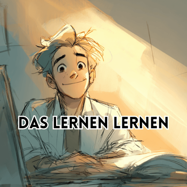 Illustration einer lernenden Person am Schreibtisch als symbolische Darstellung von „Das Lernen lernen“.