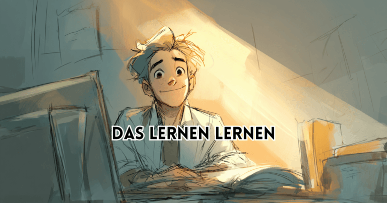 Illustration einer lernenden Person am Schreibtisch als symbolische Darstellung von „Das Lernen lernen“.