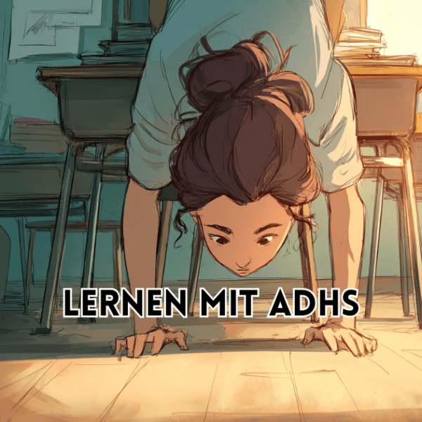 Lernen mit ADHS – Illustration einer konzentrierten Person im Klassenraum als symbolische Darstellung von Fokus und Selbstregulation beim Lernen.