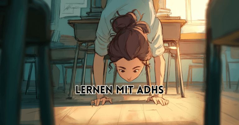 Lernen mit ADHS – Illustration einer konzentrierten Person im Klassenraum als symbolische Darstellung von Fokus und Selbstregulation beim Lernen.