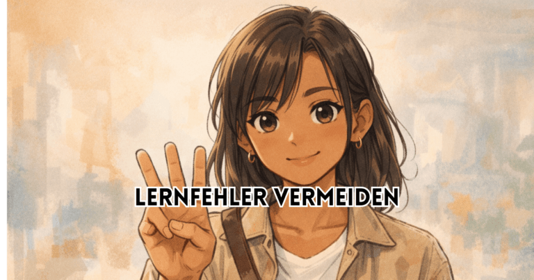 Lernfehler vermeiden – Illustration einer Person, die drei Finger hochhält, symbolisch für drei typische Fehler beim Lernen.