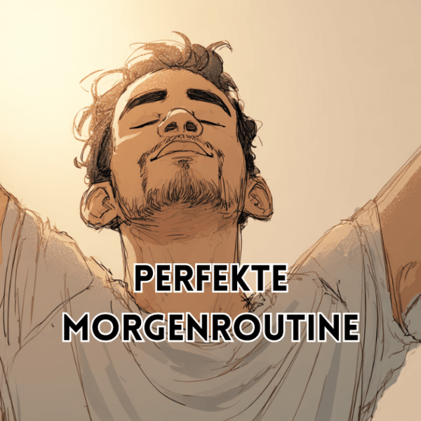 Illustration einer Person mit erhobenen Armen als symbolische Darstellung für die perfekte Morgenroutine.