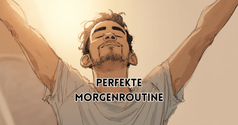 Illustration einer Person mit erhobenen Armen als symbolische Darstellung für die perfekte Morgenroutine.